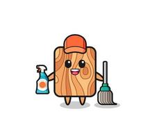 lindo personaje de tablón de madera como mascota de los servicios de limpieza vector