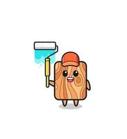 the plank wood painter mascot with a paint roller vector
