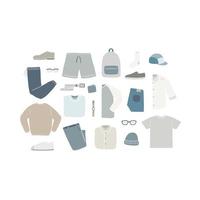 Set of men clothing and accessories vector illustration. Men fashion wear.