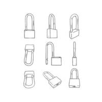 Hand drawn vector illustration of blank lock set on white background.