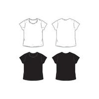 conjunto de plantilla de diseño de camiseta en blanco ilustración vectorial dibujada a mano. lados delantero y trasero de la camisa. camiseta femenina blanca y negra sobre fondo blanco. vector