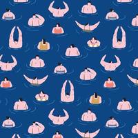Hand drawn vector illustration of people relaxes in the sea pattern. People swim in a pool.Pattern for textile, fabric,wrapping paper.Abstract doodle wallpaper.