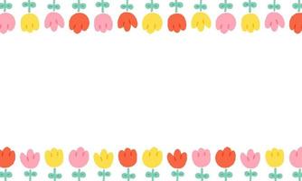 Hand drawn vector illustration of colorful flower with blank space for text. Floral Border frame on white background.