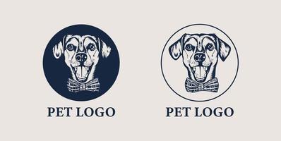 Cute dog head in line art, vector logo illustration