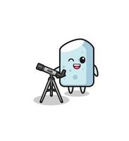 mascota de astrónomo de tiza con un telescopio moderno vector