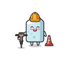 road worker mascot of chalk holding drill machine vector