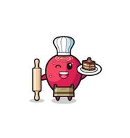 prickly pear as pastry chef mascot hold rolling pin vector