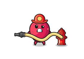 prickly pear cartoon as firefighter mascot with water hose vector