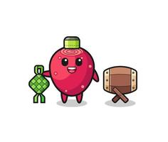 prickly pear muslim character are celebrating Eid Al Fitr vector