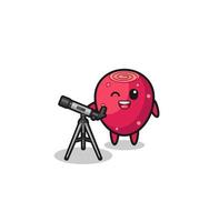 prickly pear astronomer mascot with a modern telescope vector