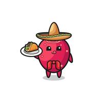 mascota del chef mexicano de pera espinosa sosteniendo un taco vector