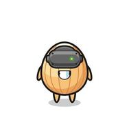 cute almond using VR headset vector