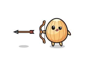 illustration of almond character doing archery vector