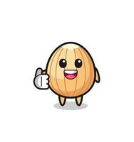 almond mascot doing thumbs up gesture