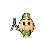 cute almond as gardener mascot vector