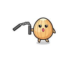 cartoon of almond using nunchaku vector