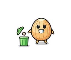 illustration of the almond throwing garbage in the trash can vector
