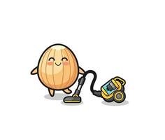 cute almond holding vacuum cleaner illustration vector