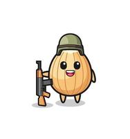 cute almond mascot as a soldier vector