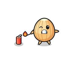 almond mascot illustration playing firecracker vector