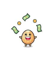 illustration of the almond catching money falling from the sky vector