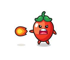 cute chili pepper mascot is shooting fire power vector