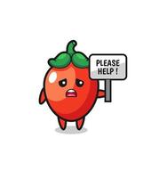 cute chili pepper hold the please help banner vector