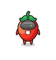 cute chili pepper using VR headset vector