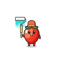 the chili pepper painter mascot with a paint roller vector