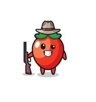 chili pepper hunter mascot holding a gun vector