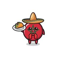 mascota del chef mexicano de la bandera de marruecos sosteniendo un taco vector