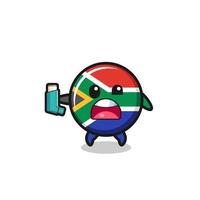 south africa flag mascot having asthma while holding the inhaler vector
