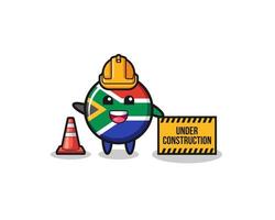 illustration of south africa flag with under construction banner vector