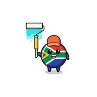 the south africa flag painter mascot with a paint roller vector