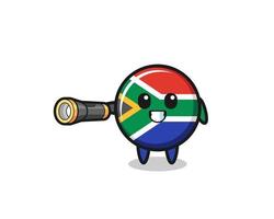 south africa flag mascot holding flashlight vector