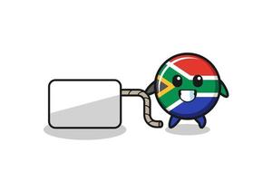 south africa flag cartoon is pulling a banner vector