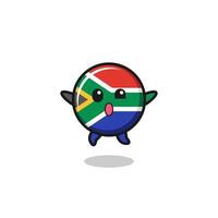 el personaje de la bandera de sudáfrica está saltando gesto vector