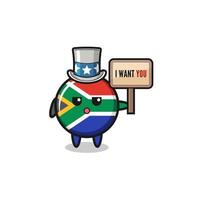 south africa flag cartoon as uncle Sam holding the banner I want you vector