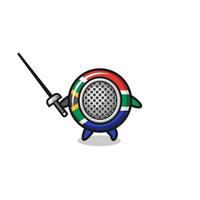 south africa flag earth cartoon as fencer mascot vector