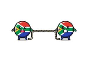 cute south africa flag character is playing tug of war game vector