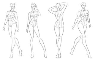 Fashion figure ten heads design template croquis wearing bodice vector