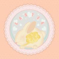 Pastry colored label with a cute rabbit and a ribbon Easter Vector