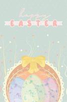 tarjeta de invitación de la semana de pascua de color pastel cesta de madera con vector de huevos