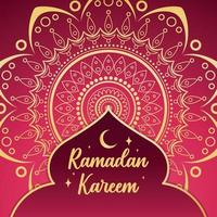 Golden mandala above a silhouette of arab mosque Ramadan Kareem Vector