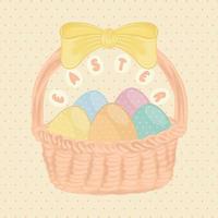 Wooden basket with easter eggs and a ribbon Easter Vector