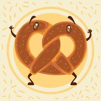 Isolated happy cute pretzel cartoon character Pattern bakery background Vector