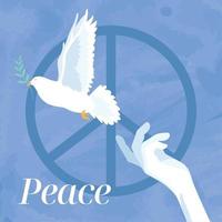 White bird flying from a hand on peace symbol Peace concept Vector