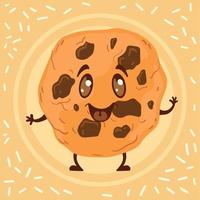 Isolated happy cute chocolate chip cookie cartoon Bakery background Vector