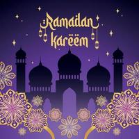 Silhouette of arab mosque and mandalas Ramadan Kareem Vector