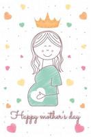 Happy pregnant woman Happy mothers day card Vector